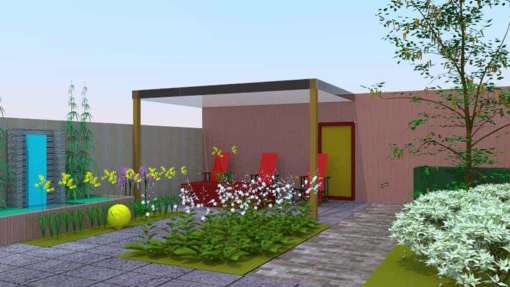 tuin ontwerp in 3 d met natuursteen strak water element tuinpavajoen